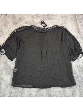 Daniel Rainn Blouse Top Women's L Black Silk Sheer Party Cocktail Lined Pleated